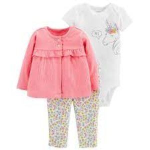 Carter's Baby 3-Pc. Cardigan, Unicorn Bodysuit Set